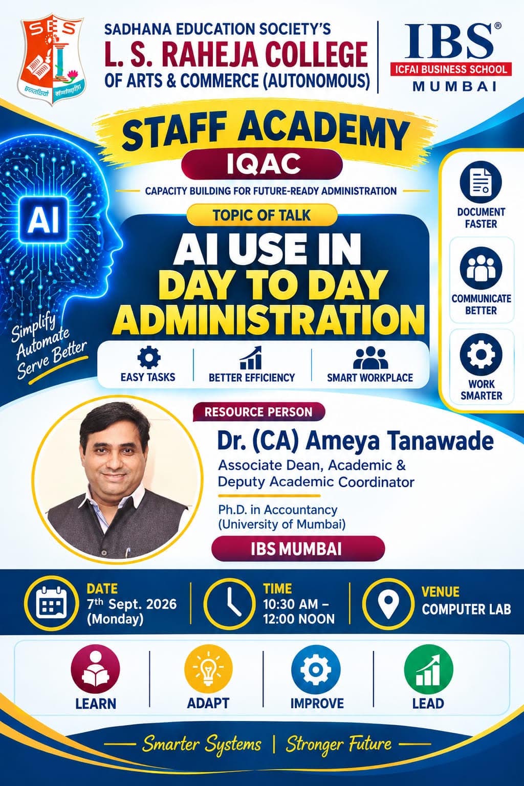 Training Workshop on AI Use in Day-to-Day Administration Sep 2026